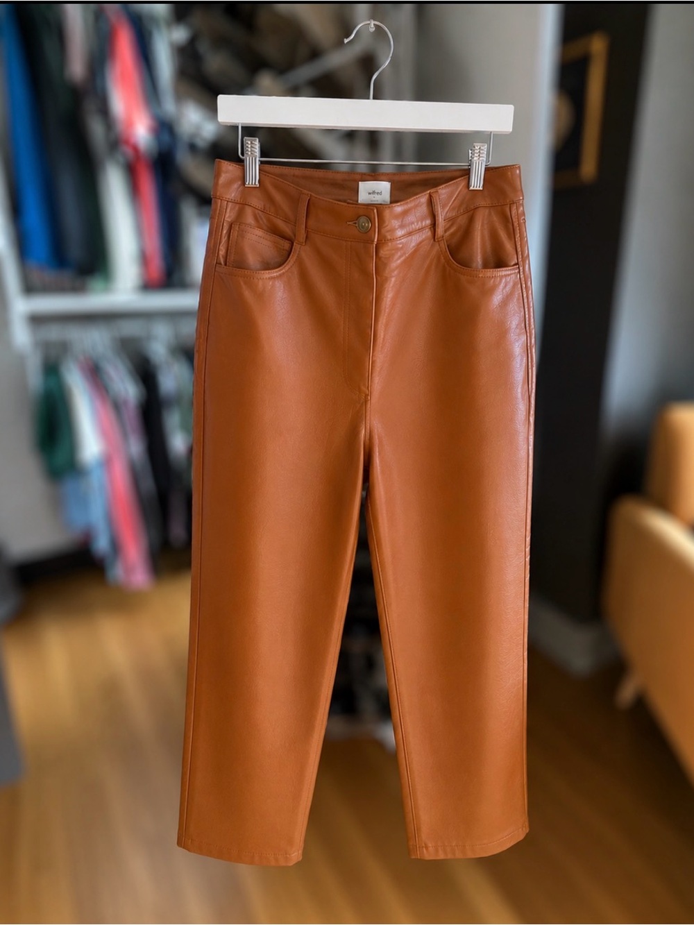 Aritzia Wilfred  faux leather pants in cognac